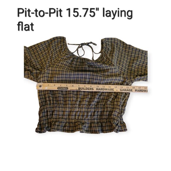 Madewell Tie-Back Cutout Puff Sleeve Top in Plaid in Spiced Olive size S EUC - Picture 11 of 16